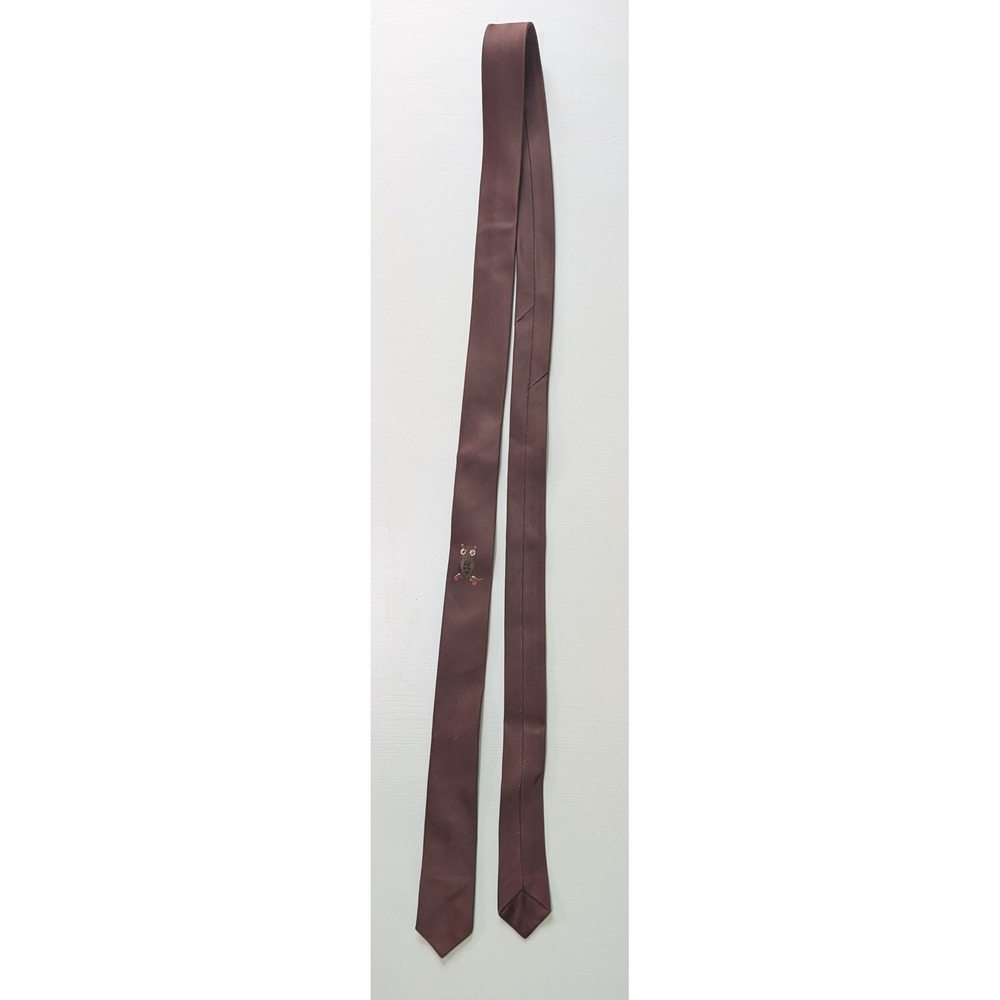 Van Heusen Vintage Mens Skinny Tie Brown Embroidered Owl Novelty Accessory